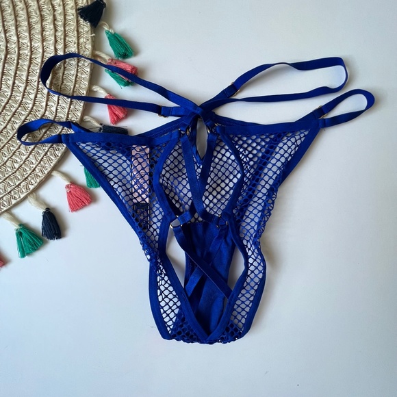 Victoria's Secret Very Back Fishnet String Cheeky Panty Royal Blue Medium NEW - Picture 3 of 4
